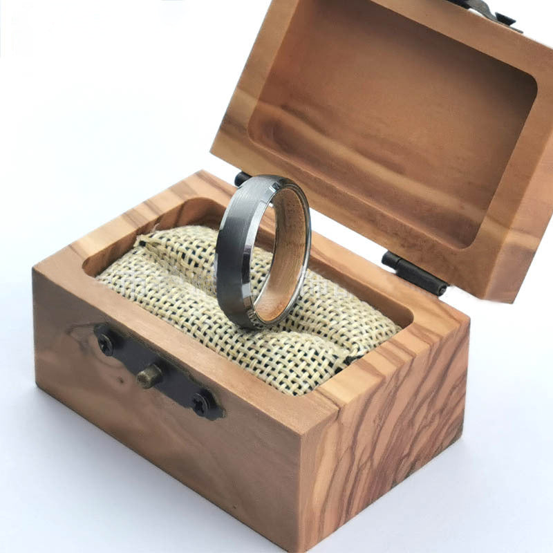 Silver Tungsten & Oak Wood Ring