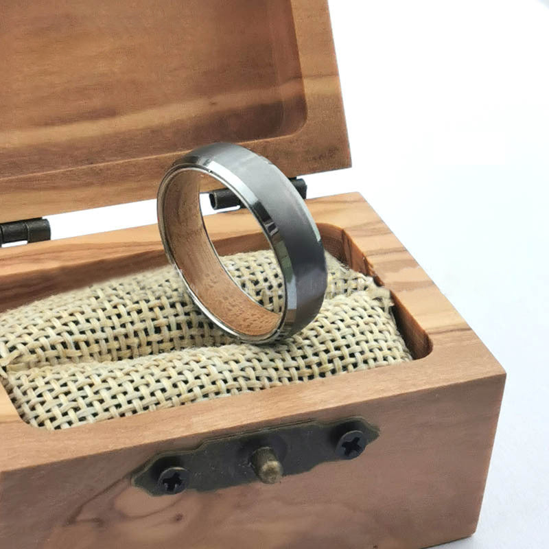 Silver Tungsten & Oak Wood Ring