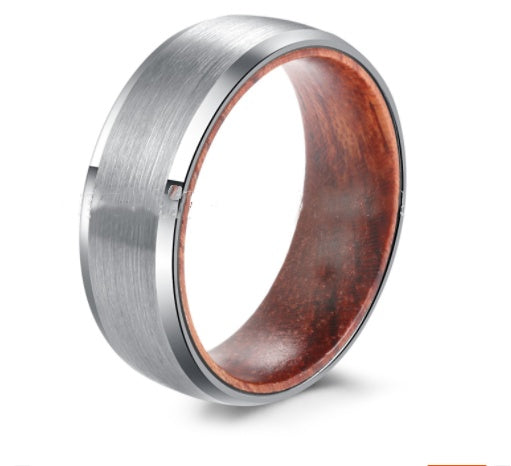 Silver Tungsten & Oak Wood Ring
