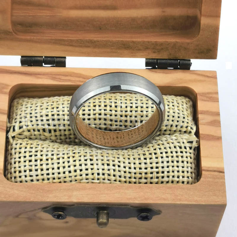 Silver Tungsten & Oak Wood Ring