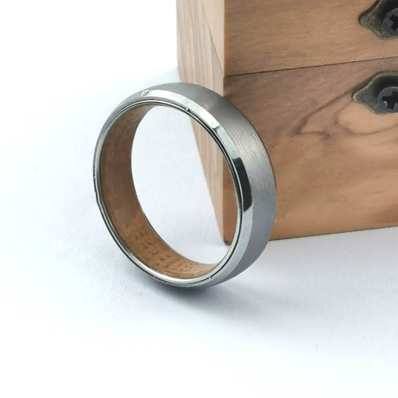 Silver Tungsten & Oak Wood Ring