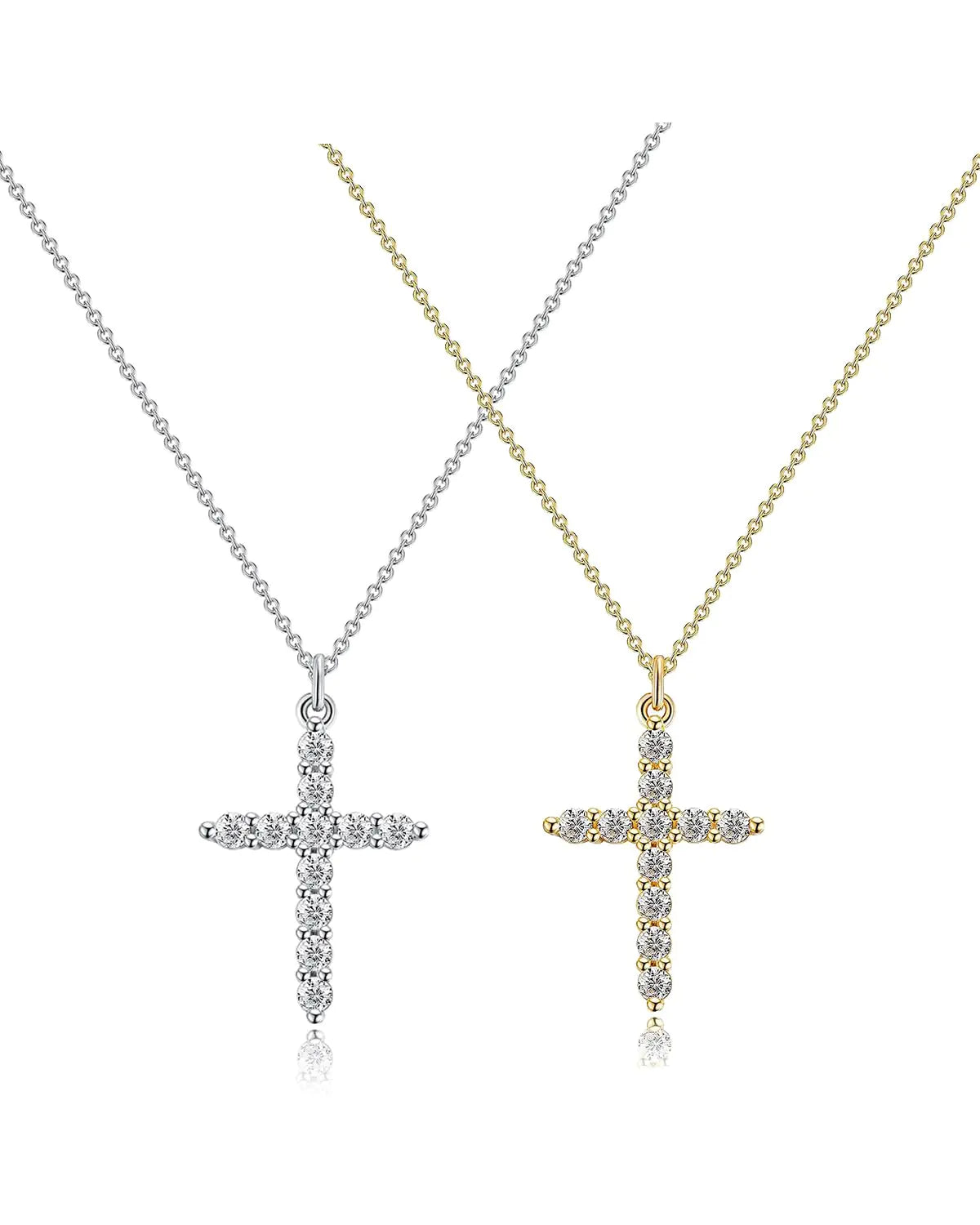 2 Set Gold/Silver Cross Pendent Necklace Set