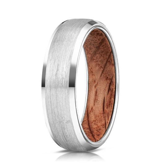 Silver Tungsten & Oak Wood Ring
